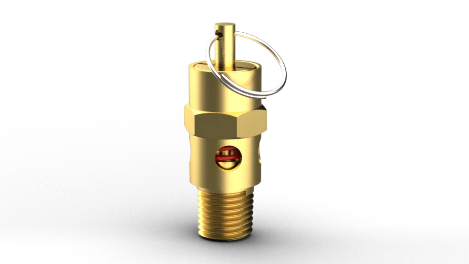 Render of 3D model of a 1/4 inch pressure release valve