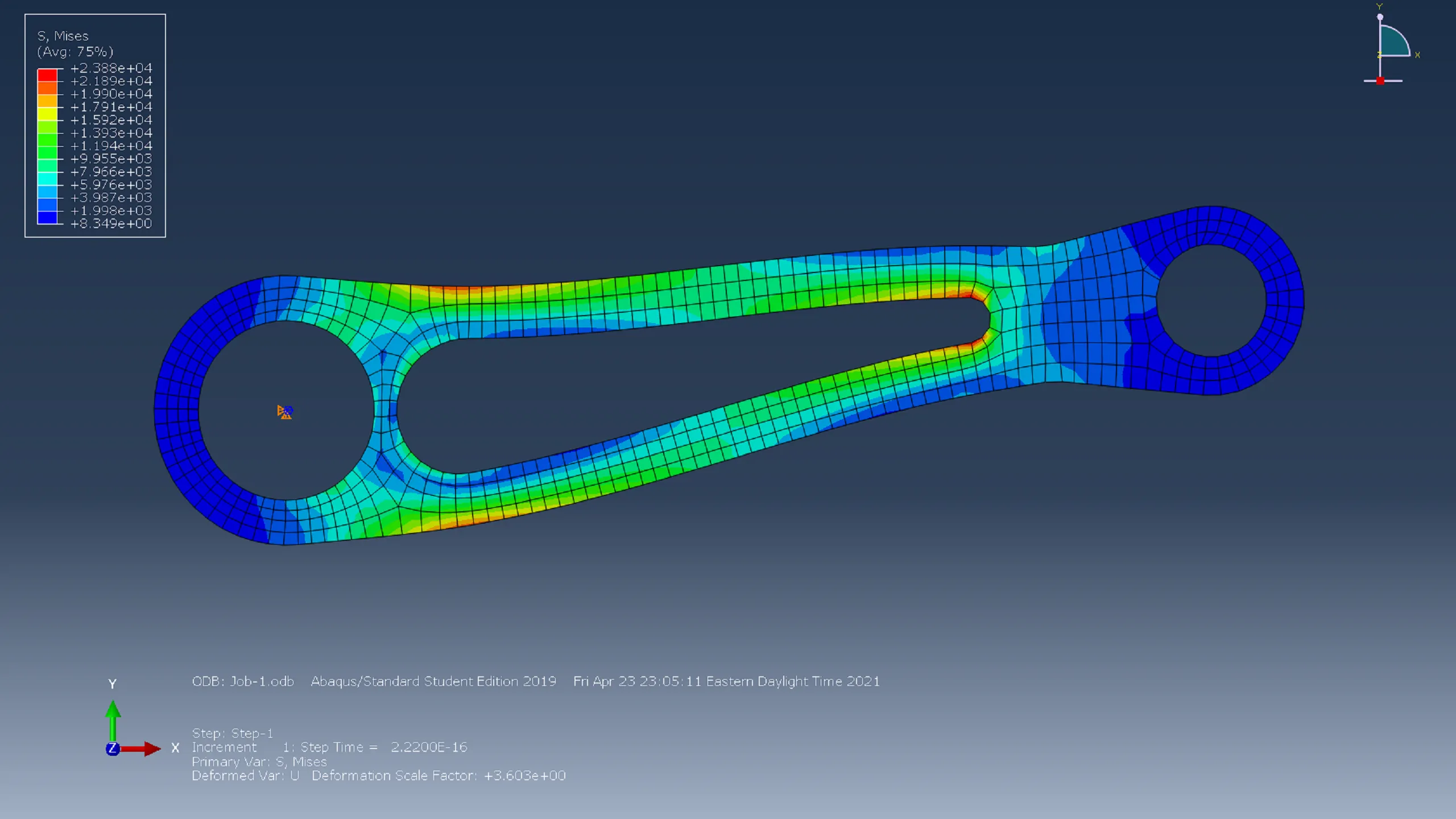 Stress concentrations plot of the final geometry of a torque arm